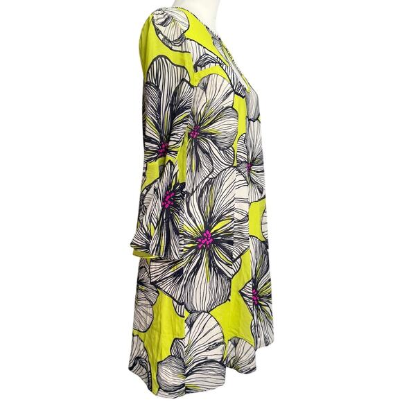 Trina Turk Keyhole Neckline Silk Long Bell Sleeve Shift Dress Women No Tag Green - Picture 2 of 14